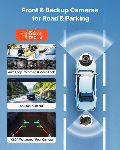 Trådlös bilstereo, 254 mm HD bärbar radio med pekskärm, Apple CarPlay och Android Auto, CarPlay-skärm med fram- och backkamera, röststyrning, spegellänk, Bluetooth, GPS-navigering