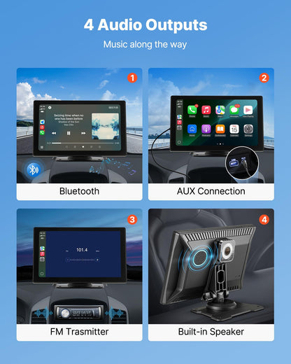 Trådlös bilstereo, 228,6 mm HD bärbar radio med pekskärm, Apple CarPlay och Android Auto, CarPlay-skärm med fram- och backkamera, röststyrning, spegellänk, Bluetooth, GPS-navigering