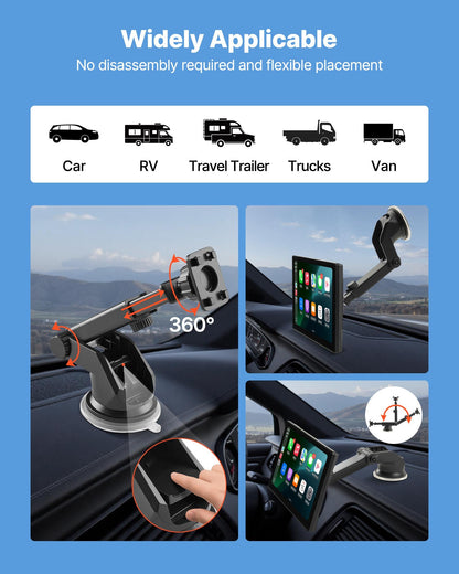 Trådlös bilstereo, 228,6 mm HD bärbar radio med pekskärm, Apple CarPlay och Android Auto, CarPlay-skärm med fram- och backkamera, röststyrning, spegellänk, Bluetooth, GPS-navigering