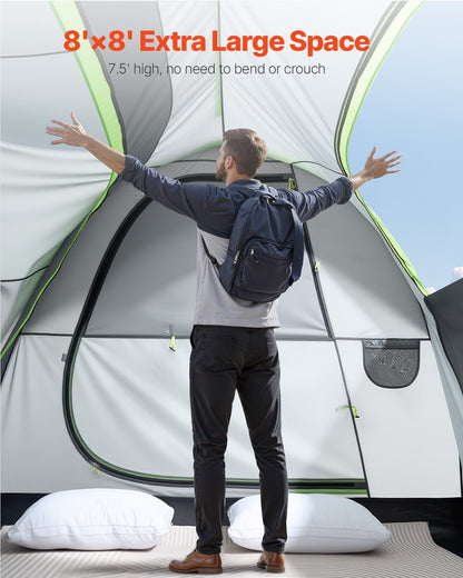 SUV-tält för camping, 2,4 m L x 2,4 m B, vattentät PU, 2000 mm rymlig dubbelskiktsdesign för 5-8 personer, SUV-campingtält med nätfönster, inkluderar regnbåge och förvaringsväska, för utomhusaktiviteter
