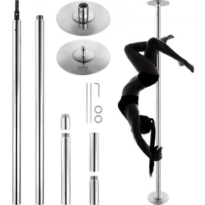 Professionell dansstång, snurrande statisk dansstångskit, bärbar avtagbar stång, 45 mm kraftig stång i rostfritt stål, höjdjusterbar fitnessstång, för träning hemma, klubbgym, silver