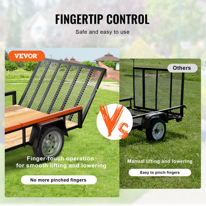 TrailTailgate eller lyfthjälp, max 80 kg lastkapacitet, kompatibel med öppen släpvagns baklucka och ramp, med sidoräcke på 25 till 60 cm höjd och baklucka eller ramp på 1,2 till 1,8 meter höjd