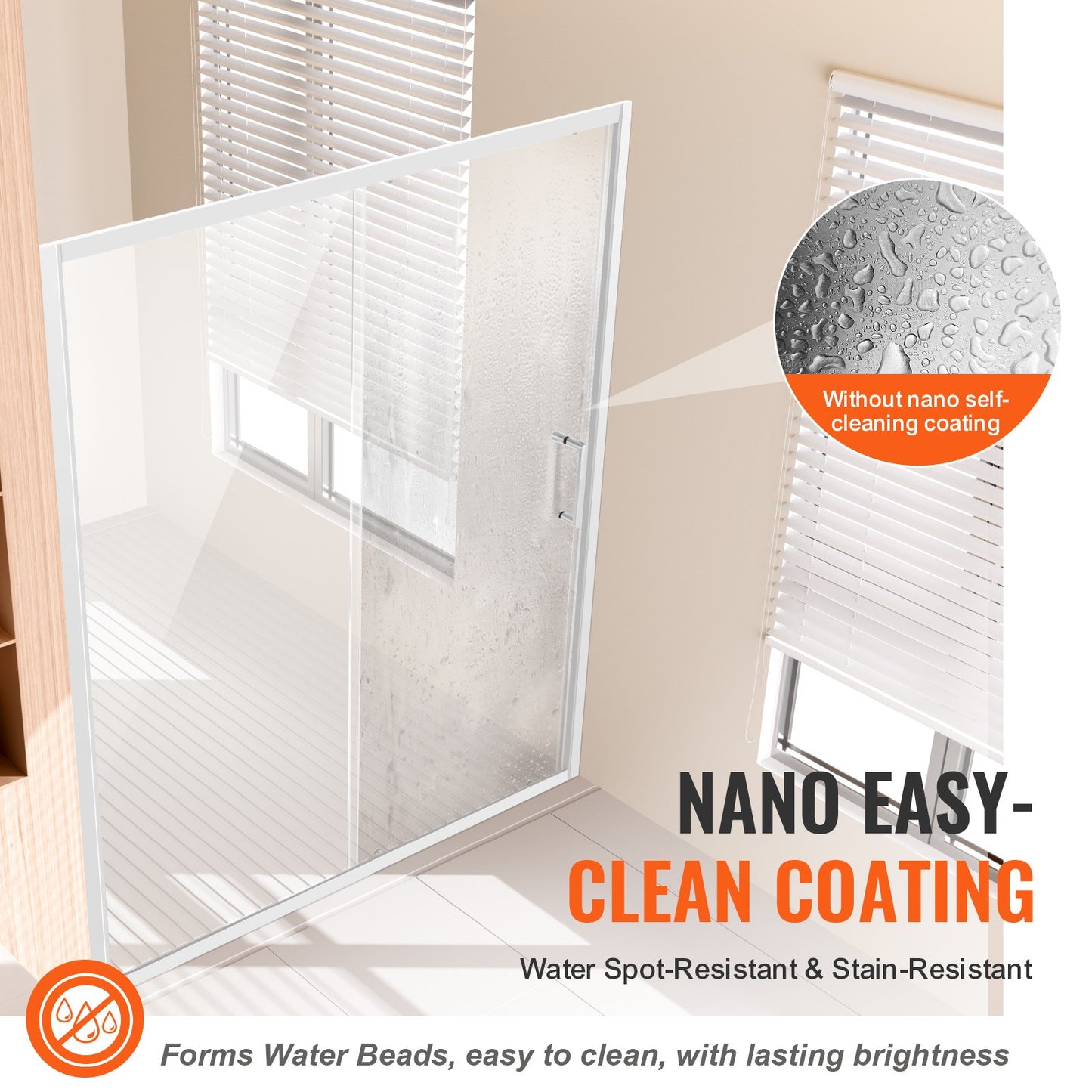 Duschdörr utan ram, 147-149 cm B x 180 cm H, skjutdörr i glas med 6 mm härdat glas, vattentät, splittersäker, NANO-fläckbeständig med rostfria beslag, krom