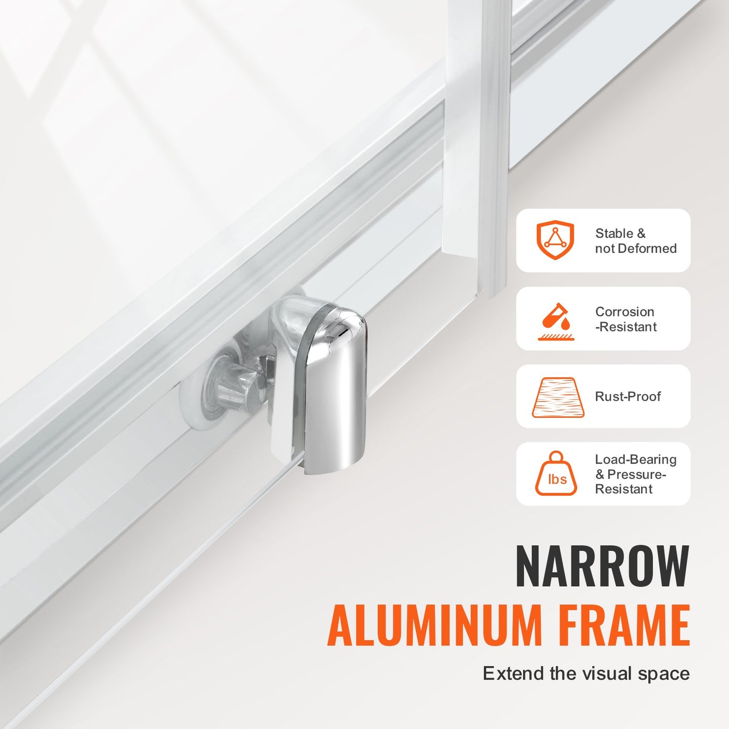 Duschdörr utan ram, 147-149 cm B x 180 cm H, skjutdörr i glas med 6 mm härdat glas, vattentät, splittersäker, NANO-fläckbeständig med rostfria beslag, krom