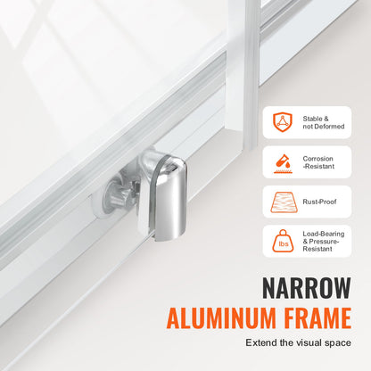 Duschdörr utan ram, 147-149 cm B x 180 cm H, skjutdörr i glas med 6 mm härdat glas, vattentät, splittersäker, NANO-fläckbeständig med rostfria beslag, krom