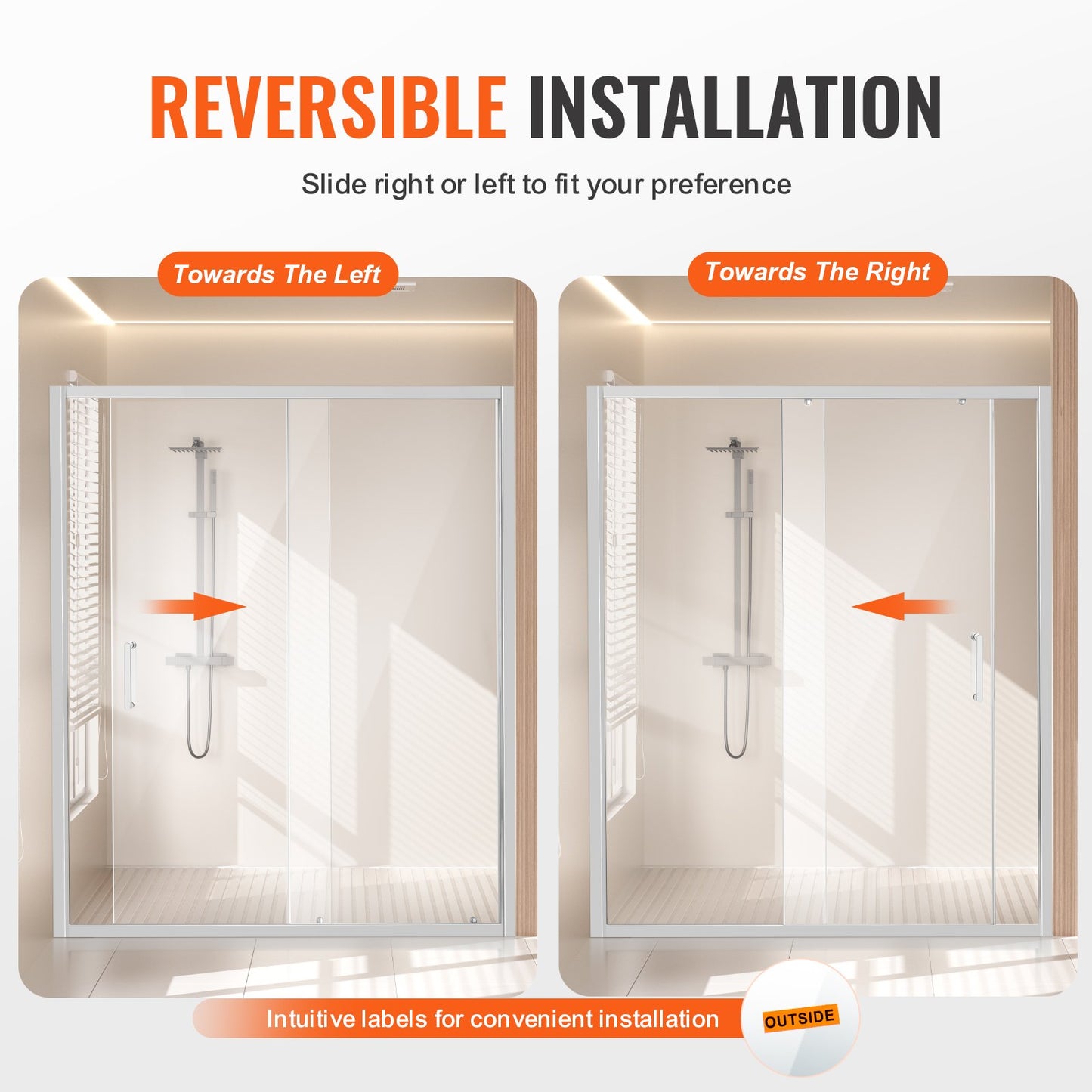 Duschdörr utan ram, 147-149 cm B x 180 cm H, skjutdörr i glas med 6 mm härdat glas, vattentät, splittersäker, NANO-fläckbeständig med rostfria beslag, krom