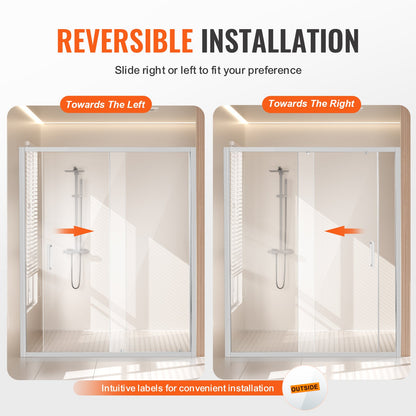 Duschdörr utan ram, 147-149 cm B x 180 cm H, skjutdörr i glas med 6 mm härdat glas, vattentät, splittersäker, NANO-fläckbeständig med rostfria beslag, krom
