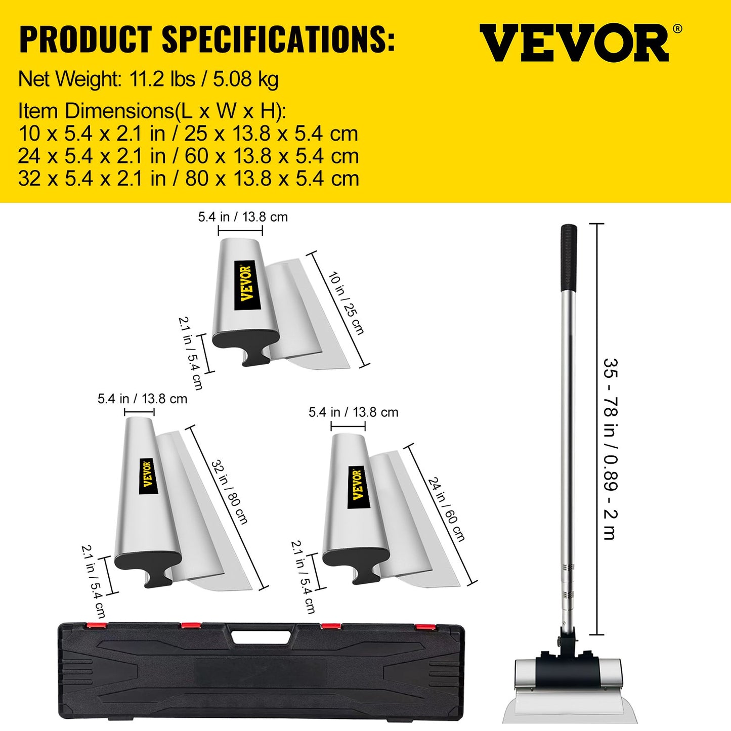 Gipsskivningsblad spackelkniv kombination 10/24/32 tum murslev med handtag