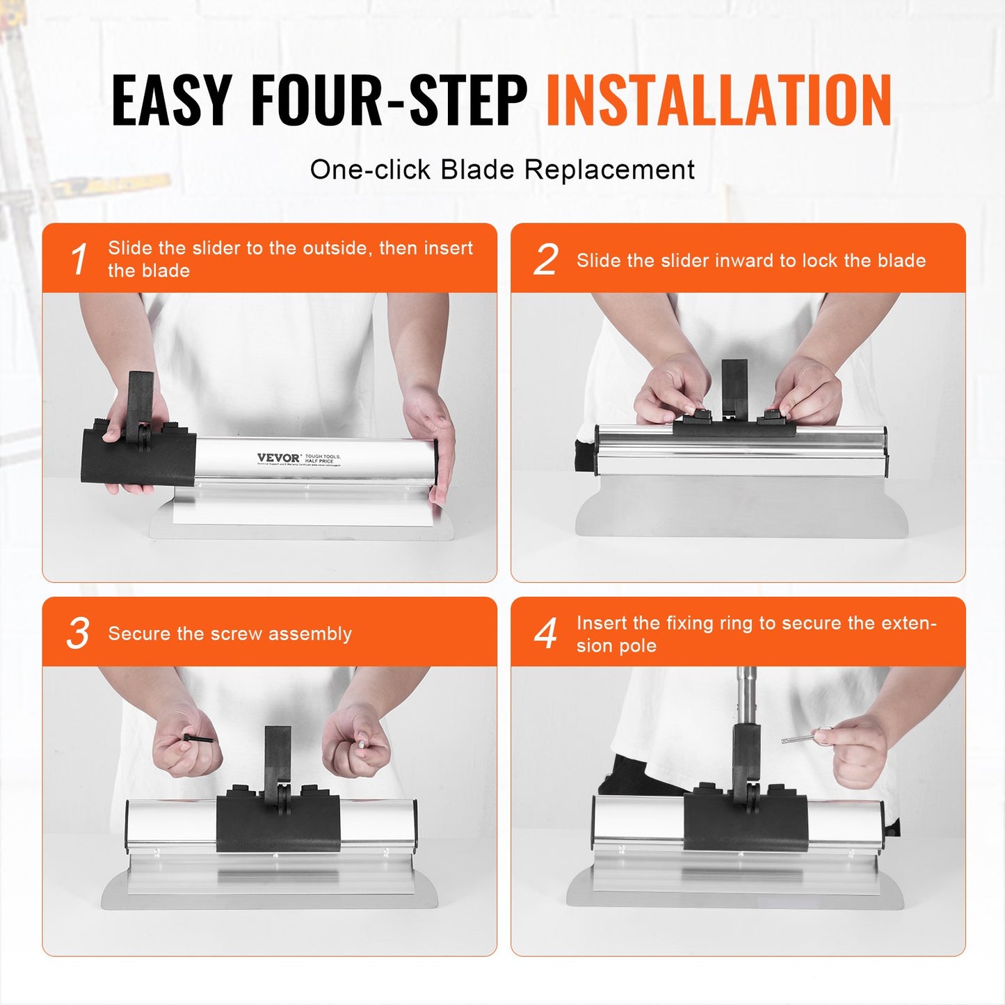 Sats med avskumningsblad för gipsskivor, 10/16/24/32/40 tum (25,4/40,6/61/81,3/101,6 cm) avskumningsblad + 34-81,6 tum/86,4-207 cm förlängningshandtag, kniv i rostfritt stål, professionella verktyg för avskumning, för gyps/väggskivor/gipsskivor