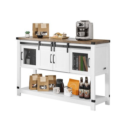 Kaffebarskåp, 122 x 38 x 89 cm lantligt kaffebarskåp med förvaring i 4 nivåer, kaffebarbord med ladugårdsdörrar, lantligt skänk, bufféskåp för vardagsrum, entré