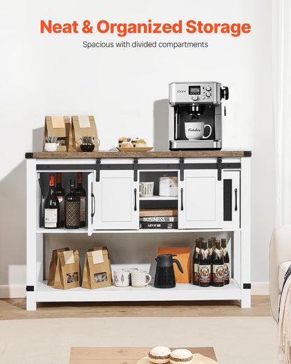 Kaffebarskåp, 122 x 38 x 89 cm lantligt kaffebarskåp med förvaring i 4 nivåer, kaffebarbord med ladugårdsdörrar, lantligt skänk, bufféskåp för vardagsrum, entré