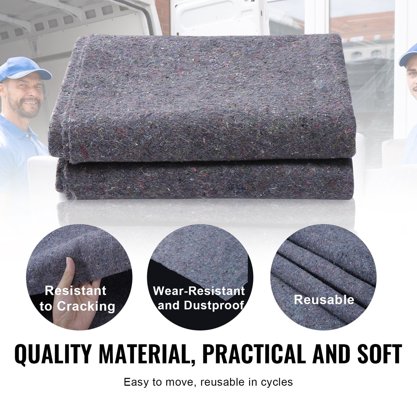 Flyttfiltar, 182,9 x 137,2 cm, 9,5 kg/dz vikt, 12 förpackningar, professionell packfilt i återvunnen bomull, stora kraftiga flyttfiltar perfekta för att skydda möbler, golv, vitvaror