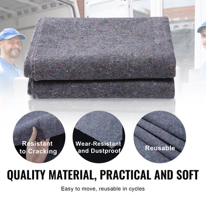 Flyttfiltar, 182,9 x 137,2 cm, 9,5 kg/dz vikt, 12 förpackningar, professionell packfilt i återvunnen bomull, stora kraftiga flyttfiltar perfekta för att skydda möbler, golv, vitvaror