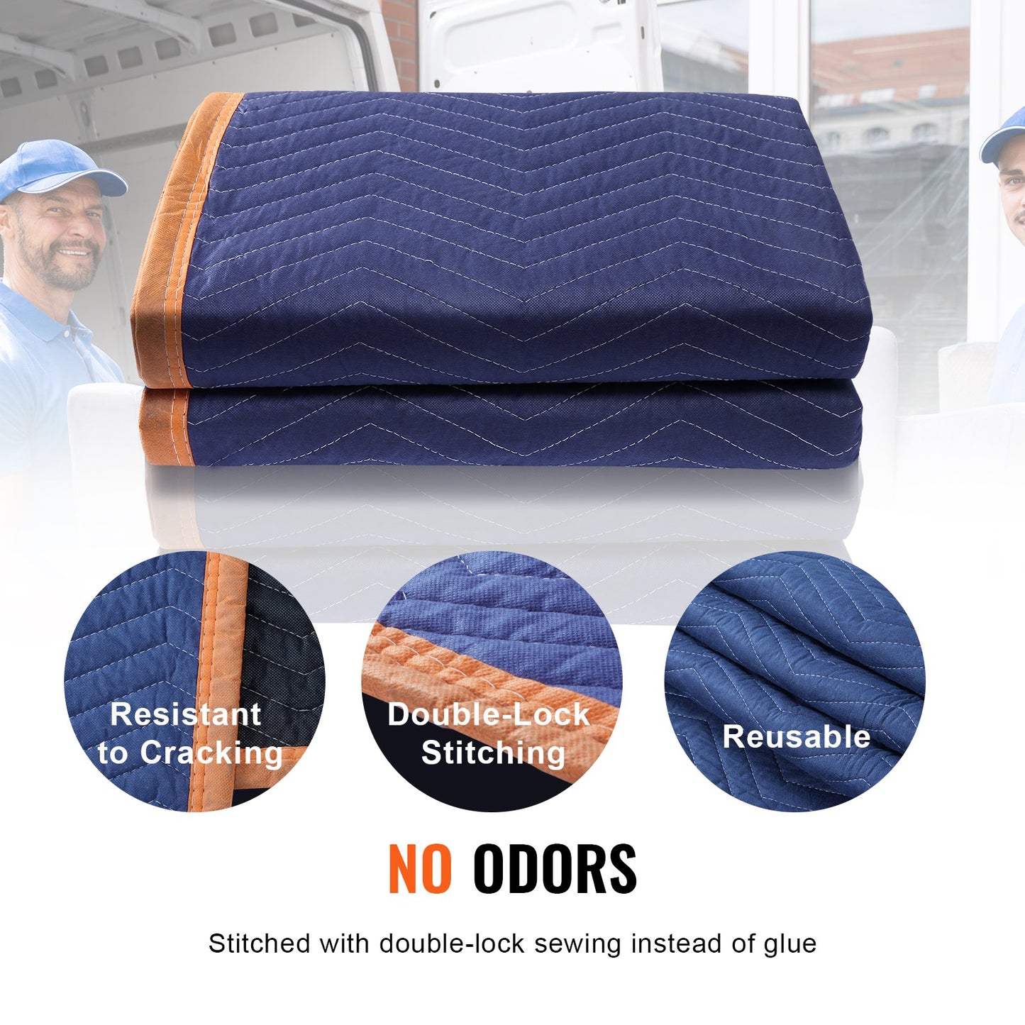 Moving Blankets, 80" x 72", 65 lbs/dz Weight, 12 Packs, Professional Non-Woven & Recycled Cotton Packing Blanket, Heavy Duty Mover Pads for Protecting Furniture, Floors, Appliances, Blue/Orange