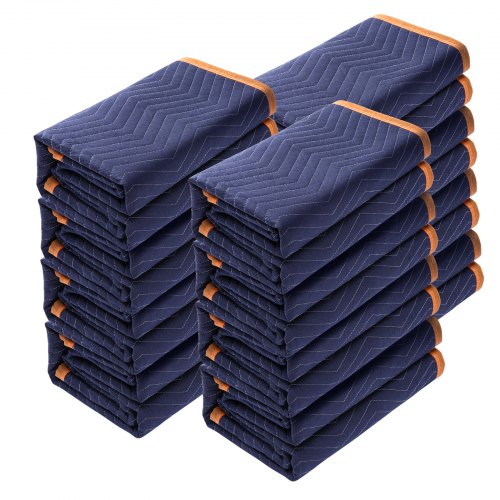Flyttfiltar, 203,2 x 182,9 cm, 15,9 kg/dz vikt, 12-pack, professionell packfilt av non-woven och återvunnen bomull, kraftiga flyttkuddar för att skydda möbler, golv, vitvaror, blå/orange