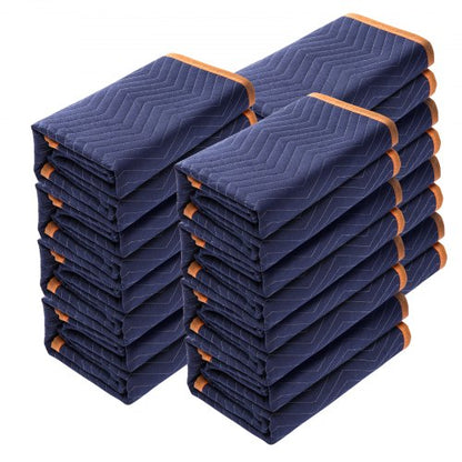Flyttfiltar, 203,2 x 182,9 cm, 15,9 kg/dz vikt, 12-pack, professionell packfilt av non-woven och återvunnen bomull, kraftiga flyttkuddar för att skydda möbler, golv, vitvaror, blå/orange