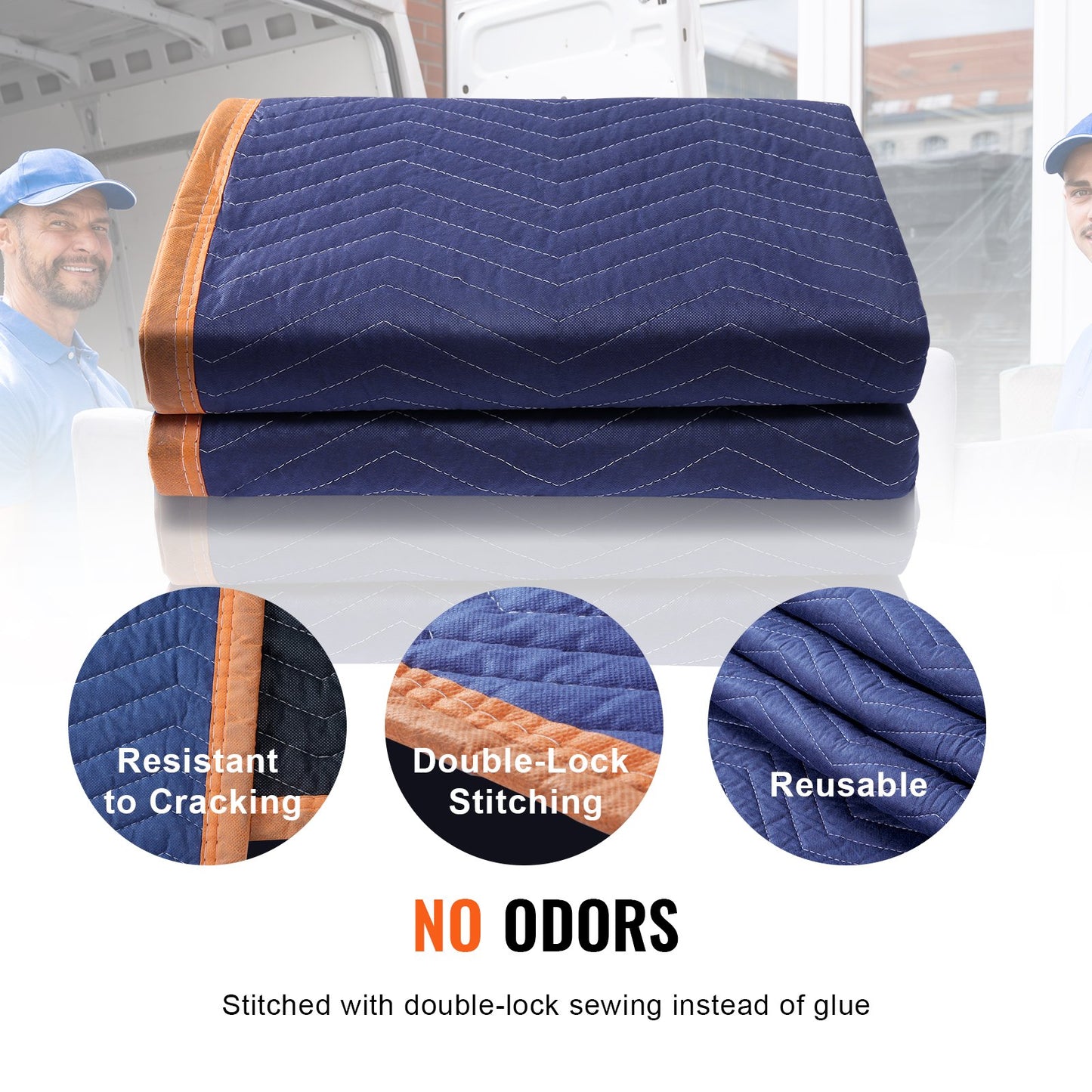 Flyttfiltar, 203,2 x 182,9 cm, 15,9 kg/dz vikt, 12-pack, professionell packfilt av non-woven och återvunnen bomull, kraftiga flyttkuddar för att skydda möbler, golv, vitvaror, blå/orange