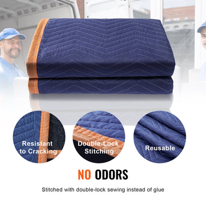 Flyttfiltar, 203,2 x 182,9 cm, 15,9 kg/dz vikt, 12-pack, professionell packfilt av non-woven och återvunnen bomull, kraftiga flyttkuddar för att skydda möbler, golv, vitvaror, blå/orange
