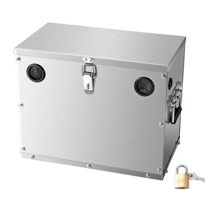 Batterilåda, Grupp 24/31 Batterilåda för trollingmotor, Marinbatterilåda med lås, handtag och gummigenomföring för kabelhål, Skal i rostfritt stål, Lämplig för bilar, båtar och trollingmotorer