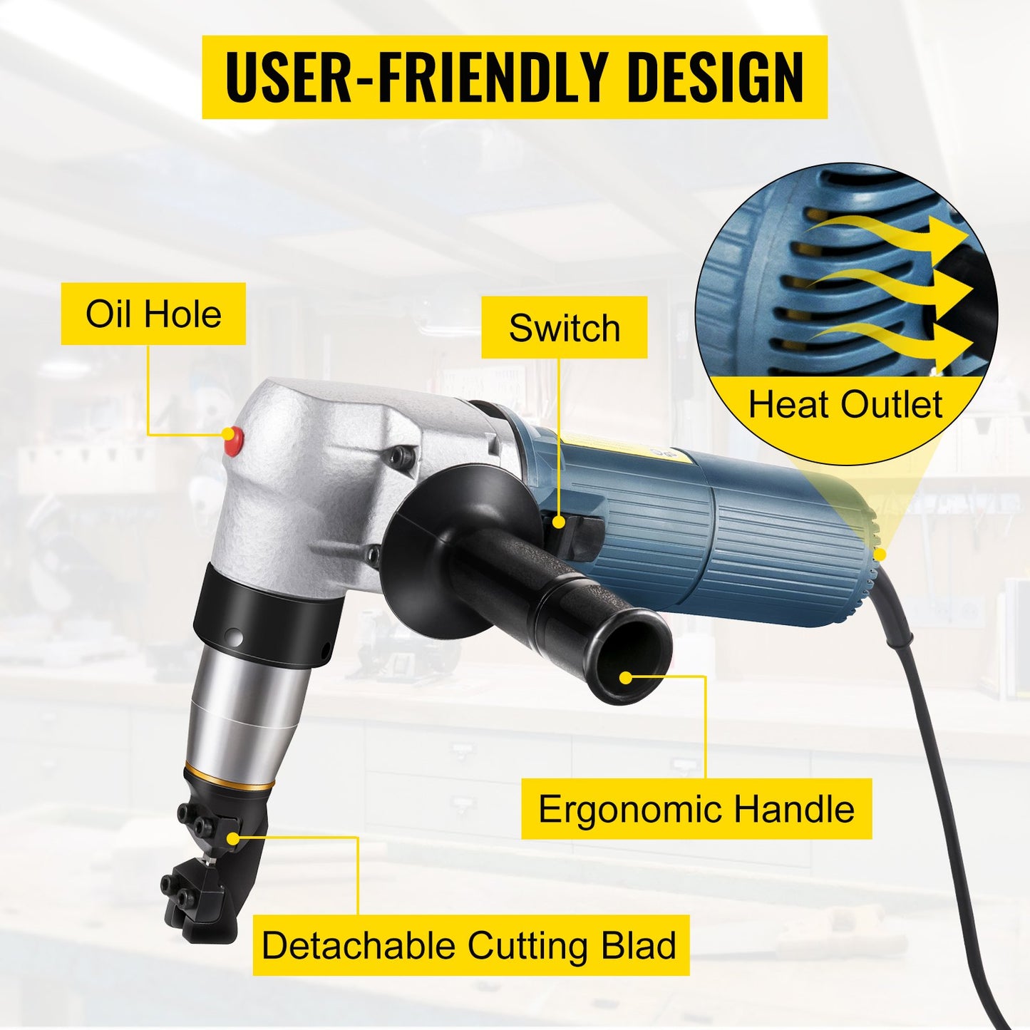 Elektrisk metallnibbler 625W nibbler metallskärare 1000 varv/min höghastighetsrotor metallnibbler 110V med utbytbara blad förvaringsväska plåtnibbler för skärning av rostfritt stål, aluminium, plast
