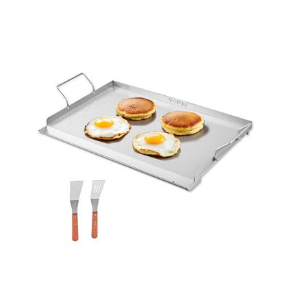 Stekplåt i rostfritt stål, 23x16 tum universal platt rektangulär platta, gasgrillstekplåt för BBQ-grill, teppanyaki, bärbart familjeköksredskap med handtag, för camping, tailgating-fest