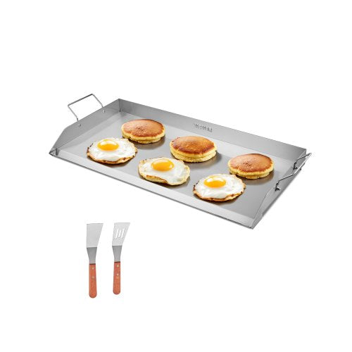 Stekplåt i rostfritt stål, 32x16 tum universal platt rektangulär platta, gasgrillstekplåt för BBQ-grill, Teppanyaki, bärbart familjeköksredskap med handtag, för camping, tailgating-fest