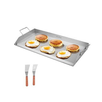 Stekplåt i rostfritt stål, 32x16 tum universal platt rektangulär platta, gasgrillstekplåt för BBQ-grill, Teppanyaki, bärbart familjeköksredskap med handtag, för camping, tailgating-fest