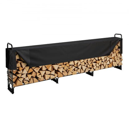 3,9 m vedställ för utomhusbruk med lock, 386 cm x 36 cm x 117 cm, kraftig vedhållare och vattentätt 600D Oxford-lock för öppen spis, uteplats, vedställ för inomhus-/utomhusbruk för 3/4-sträng ved