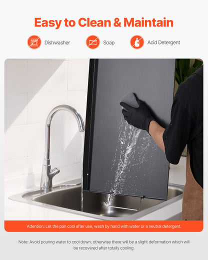 Stekplåt i kolstål, 24x16 tum universal platt rektangulär platta, gasgrillstekplåt för BBQ-grill, Teppanyaki, bärbart familjeköksredskap med handtag, för camping, tailgating-fest