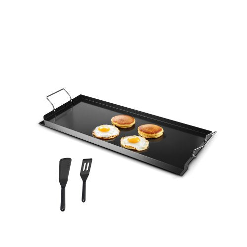Stekplåt i kolstål, 32x14 tum universal platt rektangulär platta, gasgrillstekplåt för BBQ-grill, teppanyaki, bärbart familjekokkärl med handtag, för camping, tailgating-fest