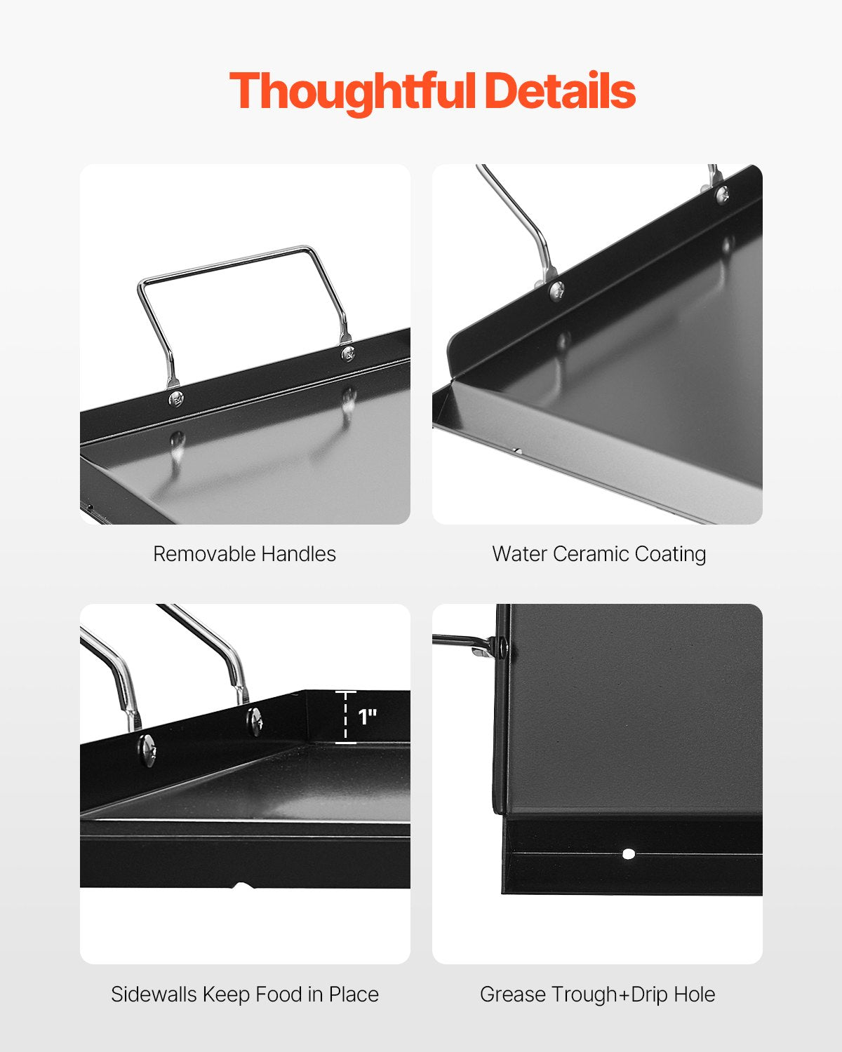 Stekplåt i kolstål, 32x14 tum universal platt rektangulär platta, gasgrillstekplåt för BBQ-grill, teppanyaki, bärbart familjekokkärl med handtag, för camping, tailgating-fest