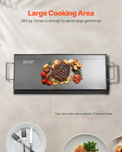 Stekplåt i kolstål, 32x14 tum universal platt rektangulär platta, gasgrillstekplåt för BBQ-grill, teppanyaki, bärbart familjekokkärl med handtag, för camping, tailgating-fest