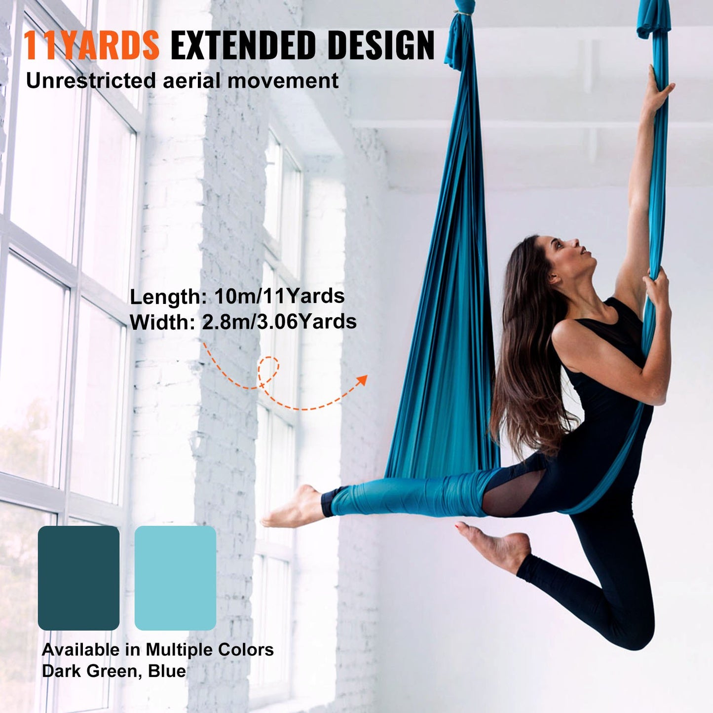 Aerial Silk &amp; Yoga Swing, 11 Yards, Aerial Yoga Hammock Kit med 100gsm nylontyg, komplett riggningshårdvara och enkel installationsguide, antigravitationsflygning för alla nivåer fitness bodybuilding, grön