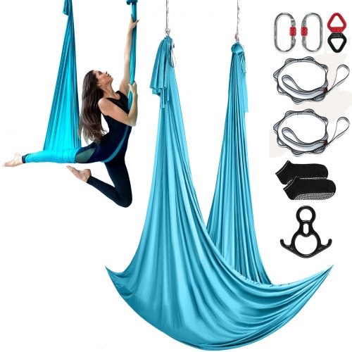 Aerial Silk &amp; Yoga Swing, 11 Yards, Aerial Yoga Hammock Kit med 100gsm nylontyg, komplett riggningshårdvara och enkel installationsguide, antigravitationsflygning för alla nivåer fitness bodybuilding, blå