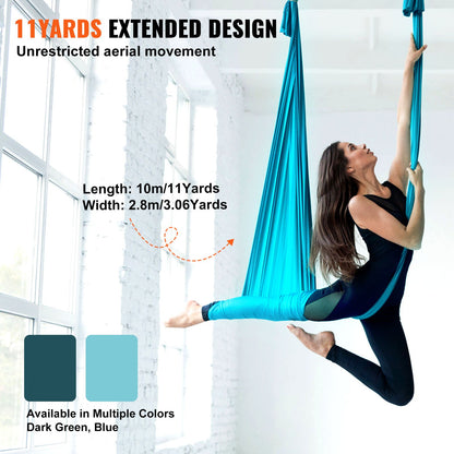 Aerial Silk &amp; Yoga Swing, 11 Yards, Aerial Yoga Hammock Kit med 100gsm nylontyg, komplett riggningshårdvara och enkel installationsguide, antigravitationsflygning för alla nivåer fitness bodybuilding, blå