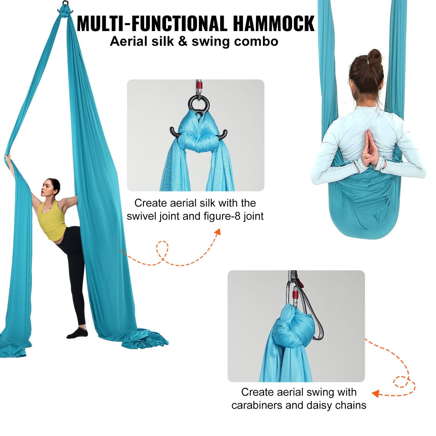 Aerial Silk &amp; Yoga Swing, 11 Yards, Aerial Yoga Hammock Kit med 100gsm nylontyg, komplett riggningshårdvara och enkel installationsguide, antigravitationsflygning för alla nivåer fitness bodybuilding, blå