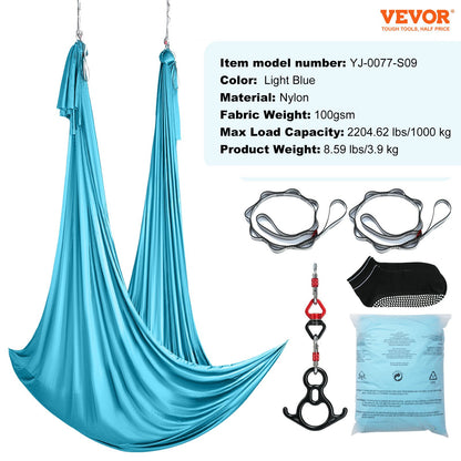 Aerial Silk &amp; Yoga Swing, 11 Yards, Aerial Yoga Hammock Kit med 100gsm nylontyg, komplett riggningshårdvara och enkel installationsguide, antigravitationsflygning för alla nivåer fitness bodybuilding, blå