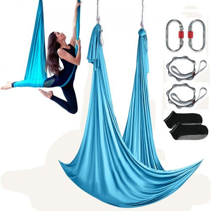 Hängmatta och gunga för luftyoga, 5,5 meter, startpaket för luftyoga med 100 g/m² nylontyg, komplett riggningshårdvara och enkel installationsguide, antigravitationsflygning för alla nivåer, fitness, bodybuilding, blå