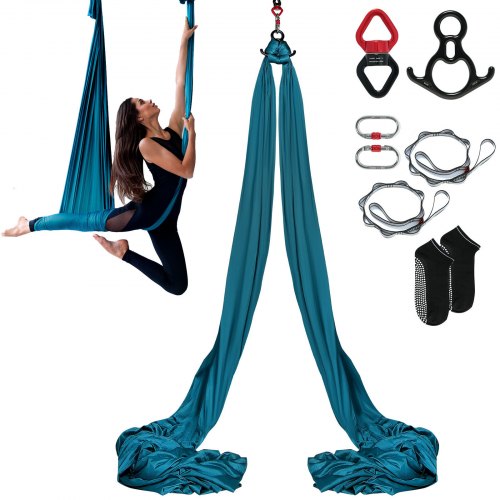 Aerial Silk &amp; Yoga Swing, 8,7 yards, Aerial Yoga Hammock Kit med 100gsm nylontyg, komplett riggningshårdvara och enkel installationsguide, antigravitationsflygning för alla nivåer fitness bodybuilding, grön