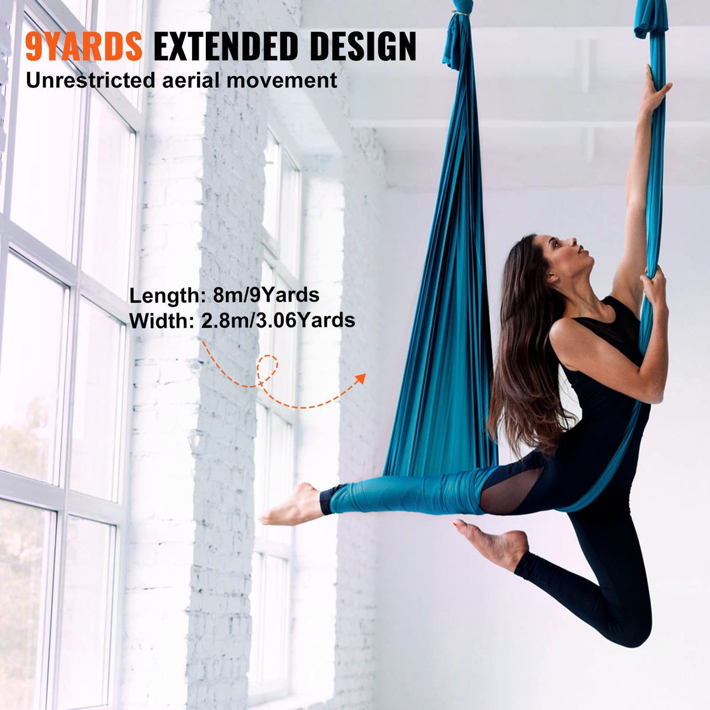 Aerial Silk &amp; Yoga Swing, 8,7 yards, Aerial Yoga Hammock Kit med 100gsm nylontyg, komplett riggningshårdvara och enkel installationsguide, antigravitationsflygning för alla nivåer fitness bodybuilding, grön