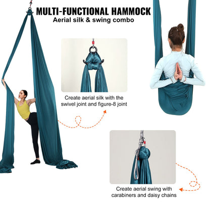 Aerial Silk &amp; Yoga Swing, 8,7 yards, Aerial Yoga Hammock Kit med 100gsm nylontyg, komplett riggningshårdvara och enkel installationsguide, antigravitationsflygning för alla nivåer fitness bodybuilding, grön