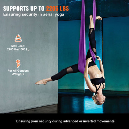 Aerial Silk &amp; Yoga Swing, 8,7 yards, Aerial Yoga Hammock Kit med 100gsm nylontyg, komplett riggningshårdvara och enkel installationsguide, antigravitationsflygning för alla nivåer fitness bodybuilding, lila
