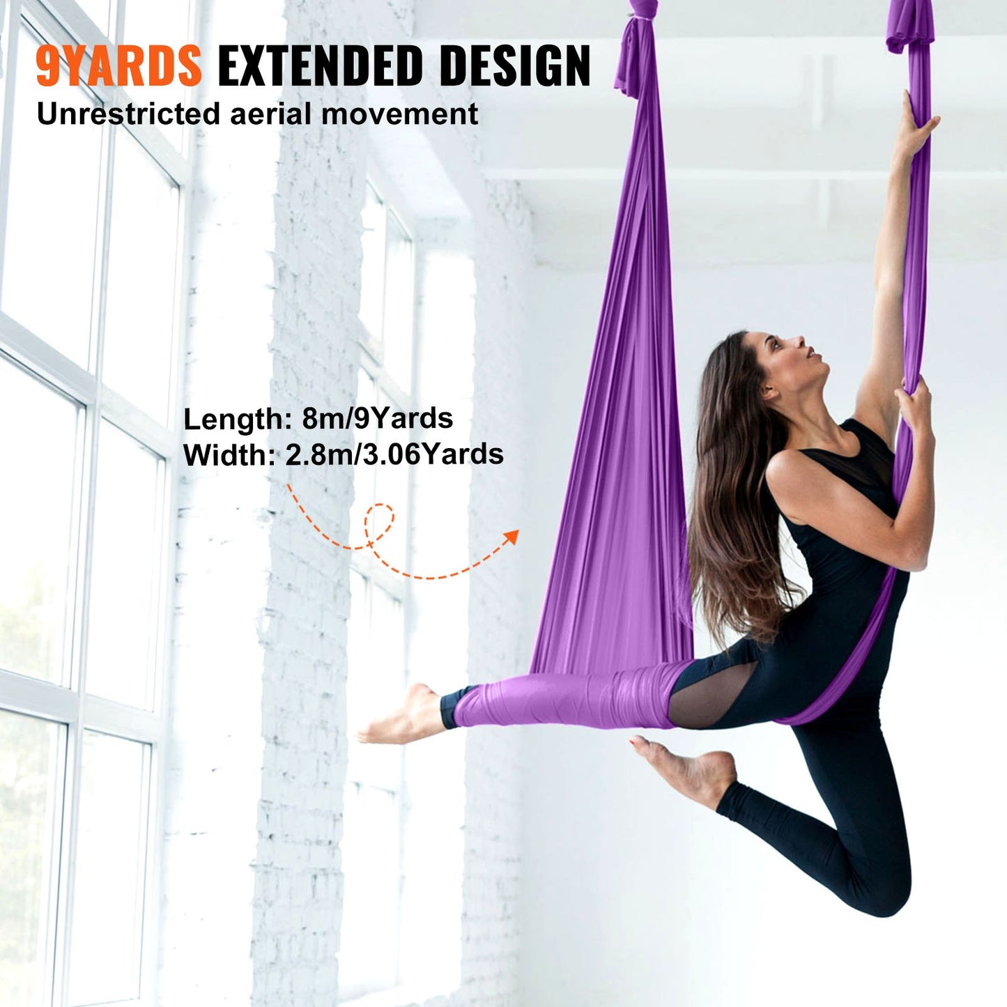 Aerial Silk &amp; Yoga Swing, 8,7 yards, Aerial Yoga Hammock Kit med 100gsm nylontyg, komplett riggningshårdvara och enkel installationsguide, antigravitationsflygning för alla nivåer fitness bodybuilding, lila