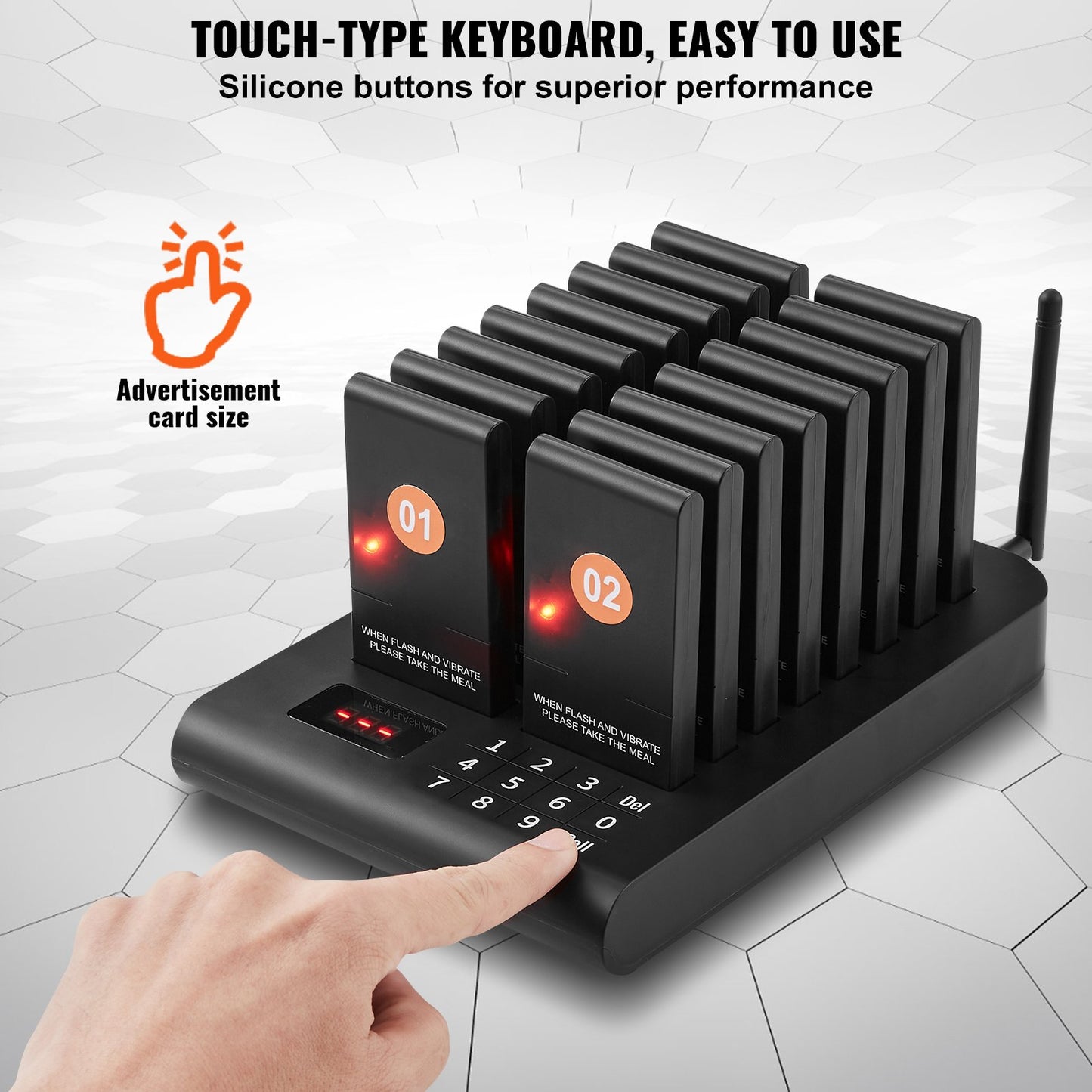 Restaurangpersonsökare, trådlös 500 m lång räckvidd, kundanropssignal med vibration och blinkning, 16 surrsignaler för matvagnar, kyrkor, förskolor, sjukhus