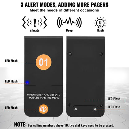 Restaurangpersonsökare, trådlös 500 m lång räckvidd, kundanropssignal med vibration och blinkning, 16 surrsignaler för matvagnar, kyrkor, förskolor, sjukhus