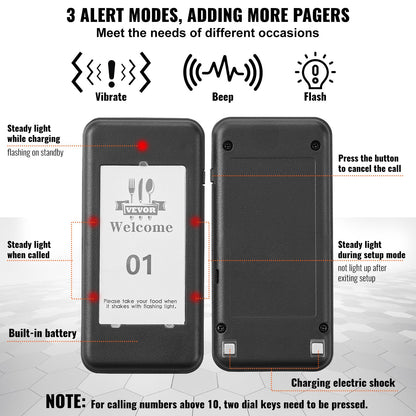 Restaurangpersonsökare, trådlös 500 m lång räckvidd, kundanropssignal med vibration och blinkning, 16 surrsignaler för matvagnar, kyrkor, förskolor, sjukhus