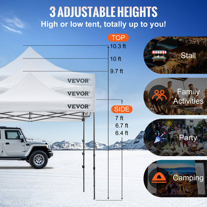 304,8 x 304,8 cm popup-tält med tak, utomhuspaviljongtält med avtagbara sidoväggar och hjulförsedd väska, UV-resistent vattentätt direktpaviljongtält för fest, trädgård, bakgård, vit