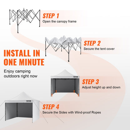 Pop Up-tält med tak, paviljongtält 304,8 x 304,8 cm med sidoväggar och väska, vitt