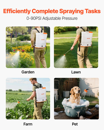 Batteridriven ryggspruta, 12L kraftfull elektrisk ryggspruta, 2 infällbara skaft och 5 munstycken, justerbar 0-90 PSI, 2 timmars drifttid, bärbara ogrässprutor för trädgård och gräsmatta