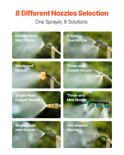 Batteridriven ryggspruta, 16L elektrisk ryggspruta, 2 skaft och 8 munstycken, justerbar 0-90 PSI, 4 timmars drifttid, bärbara trädgårdssprutor för ogräsrensning, sprutning och rengöring